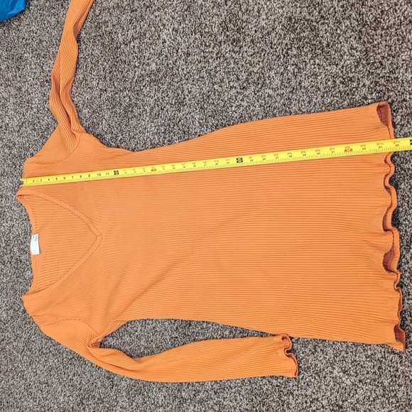 Aritzia Wilfred Free Orange Ribbed Long Sleeve Bodycon Mini dress Size Large - Picture 6 of 8